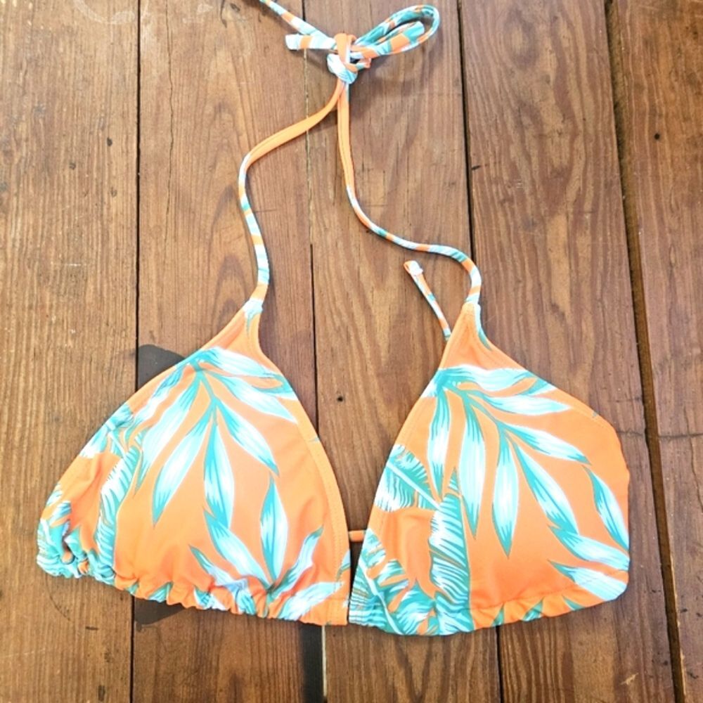 Bikini Top Women Sz XL Orange Green Tropical Print Beach Vacation Swim Cruise